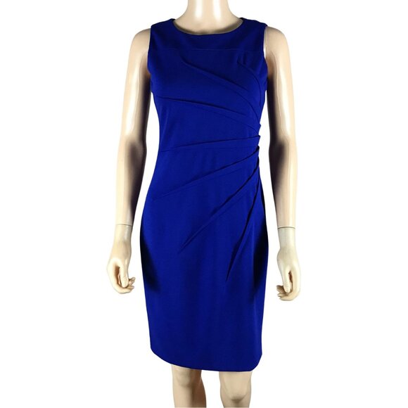 CALVIN KLEIN Starburst Pintuck Blue Sheath Dress Size 2 - Picture 2 of 6